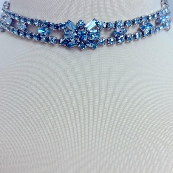 Vintage Light Blue Rhinestone Choker Necklace 1950’s - Picture 8 of 14